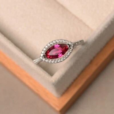 Pink Ruby Women Ring Lab Created Gemstone 925 Sterling Silver Unique Ring - Image 1 of 4