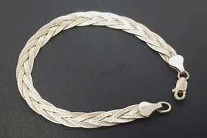 Sterling Silver 5 Strand Braided Bracelet Flat Herringbone 1/4" w 6.5" Long 925 - Picture 1 of 23