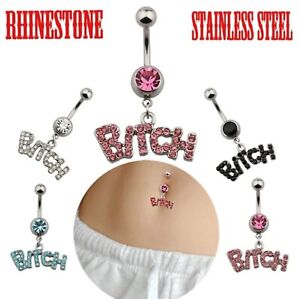 Belly Ring Letter "Bitch" Sexy Crystal Rhinestone Barbells Navel Belly Bar