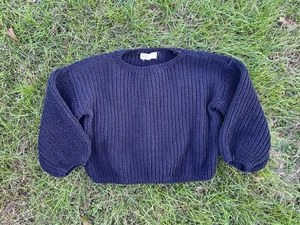 H&M Girls Black Tight Knit Bubble Sleeve Midweight Sweater Size 5-6T - Picture 1 of 3
