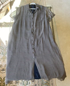 Vintage Dress FULL Button-Down Sheer Silk PLUS Size 2XL Houndstooth Old Money - Picture 1 of 19