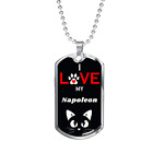 I Love My  Napoleon Cat Necklace Stainless Steel or 18k Gold Dog Tag 24&quot; Chain