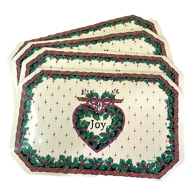 Christmas Placemat Set of 4 Holly Berries and Heart 18" x 11.75" Vintage - Image 1 of 4