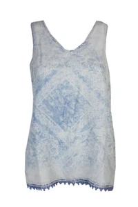 Vintage America Skye Blue Sleeveless Enya Printed Shirred Top M - Picture 1 of 3