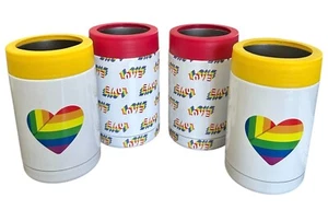 Set of 4 Bottle & Can Double-Wall Insulater Drink Holder - Cooler 5" PRIDE LOVE - Picture 1 of 3