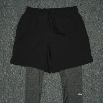Pantalones Cortos ALO Para Hombre Pequeños Negros Gris Estabilidad 2 en 1 Rendimiento Yoga Foto 1 de 4