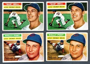 1956 Topps Cincinnati Redlegs Gus Bell x 2 and Wally Post x 2 - Picture 1 of 2