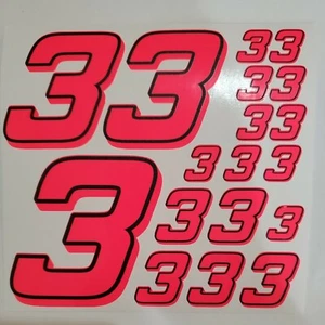 PINK FLUORESCENT /black Racing #3's vinyl Decal Sheet 1/8-1/10-1/12 RC Modelx - Picture 1 of 11