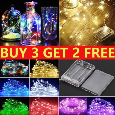 Small Micro 20-100 LED Battery Fairy Lights String Copper Sliver Wire Xmas Party - Image 1 of 4