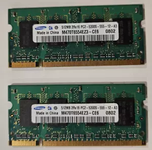 1GB Kit (2 x 512MB) Samsung 2Rx16 PC2-5300S-555 M470T6554EZ3-CE6 SODIMM RAM - Picture 1 of 3