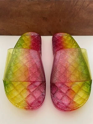 Sandalia Chanclas Mudd Slides Rosa Amarillo Verde Lima Brillo Iridiscente Talla 8 Nueva Foto 1 de 4