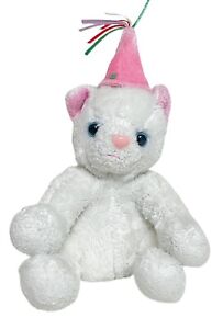 White Kitty Cat Stuffed Animal Plush Pink Birthday Party Hat Vintage 6 inch