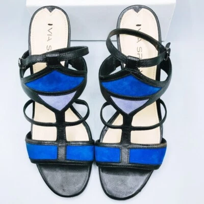 Via Spiga Blue Black Suede Colorblock Heel Ankle Strap Sandal Women's Size 7.5M - Image 1 of 4