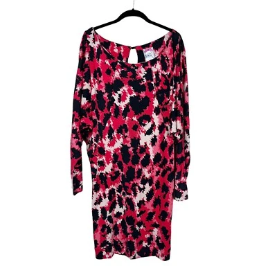 Yoana Baraschi Dress Women's Size L Red Black Printed Silk Dolman Sleeve Tunic - Image 1 of 4