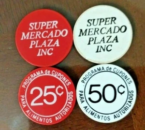 JUEGO DE 2 SUPERMERCADO PLAZA INC Ficha Cupones YAUCO SELLO DE ALIMENTOS Token PUERTO RICO - Imagen 1 de 6