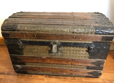 Antique Vintage Dome Top Steamer Trunk Wood and Metal Cover