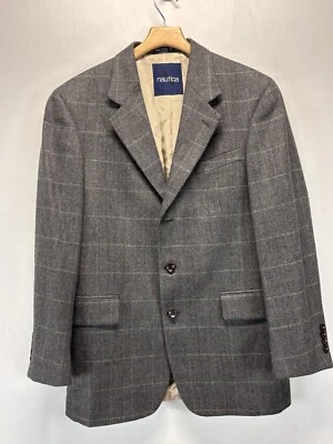 Abrigo Blazer Chaqueta Deportivo Lana Nautica Talla 40R Gris Ventana Cuadros 3 Botones Foto 1 de 4