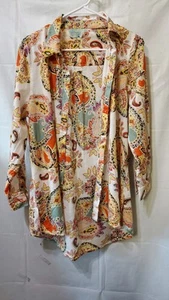 Camicia lunga True Destinations taglia L bottoni multicolore stampa paisley boho spiaggia - Foto 1 di 7