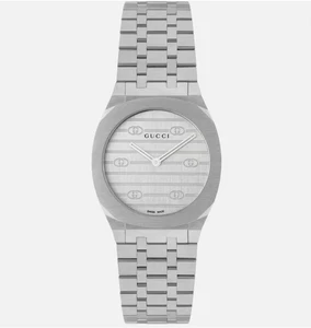 Gucci $1500 Women's 25H SILVER STAINLESS BAND Silver Dial Watch YA163501 - Picture 1 of 1