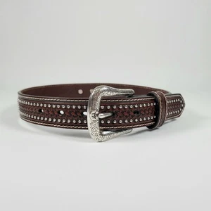 Ariat Western Boys Belt Youth Leather Weave Studded Diamond Conchos Tan A1300808 - Picture 1 of 7