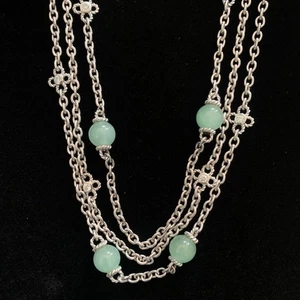 Judith Ripka Sterling Silver Jade Three Row Chain Necklace 20" Adjustable Elegan - Picture 1 of 10