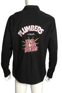MOSCHINO JEANS- 1990s Black Cotton "Plumbers" Shirt, Size XL - Picture 1 of 7