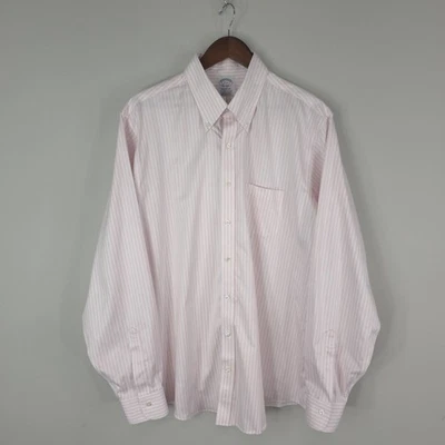 Camisa Brooks Brothers Para Hombre 17-37 Rosa Blanco Rayas Ajuste Regente Sin Hierro Supima Foto 1 de 4