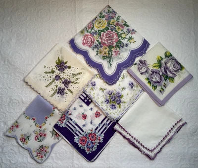 Lote de 7 vieiras, bordes enrollados y ganchillo a mano PÚRPURA de colección para damas Foto 1 de 4