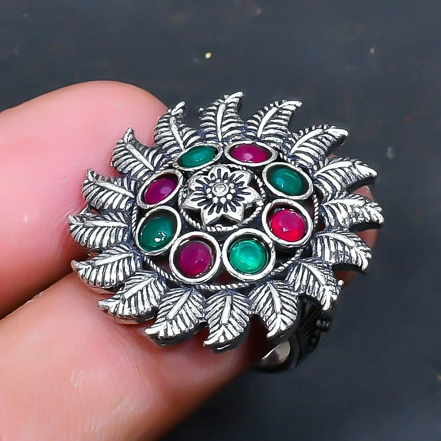 Kashmir Red Ruby, Emerald Gemstone Jewelry Ring US Size 6 - Image 1 of 1