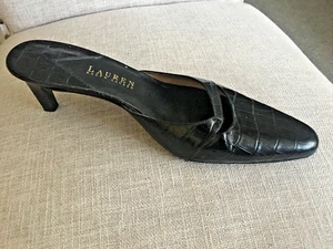 LAUREN Ralph Lauren Size 10B Black Crock Leather Mule Heels - Picture 1 of 7
