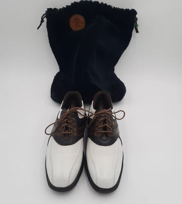 Etonic Golf Shoes Mens 9M White & Brown Leather Saddle Oxford, + St. Andrews Bag - Image 1 of 4