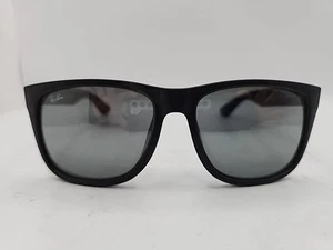 NEW Ray Ban RB4165F Justin Sunglasses 622/6G Rubber Black 7 Silver Mirror - Picture 1 of 9