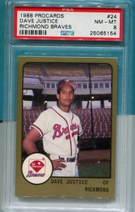 DAVE JUSTICE ATLANTA BRAVES 1988 PROCARDS RICHMOND BASEBALL CARD #24 PSA 8 - Bild 1 von 2