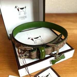 COACH Collare per Cani, Firmato, Marrone e Verde, con Charm - Foto 1 di 9