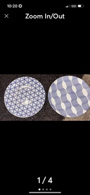 Juego de 2 platos de almuerzo de ensalada de cerámica con patrón geométrico Baum Brothers AZUL Y BLANCO Foto 1 de 4