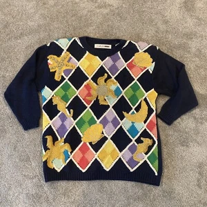 Vintage Chaus Sweater Large Womens Seashell Colorful Chunky Knit Diamond Ocean - Picture 1 of 7