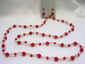 28" HAND KNOTTED CARNELIAN GEMSTONE BEADED NECKLACE & EARRING SET - Picture 1 of 3