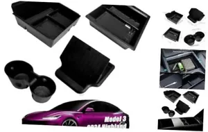 4 pcs Armrest Hidden Organizer Box with Cup Holder for Tesla Model 3 Highland - Picture 1 of 8