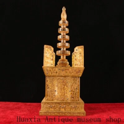 9.2" Templo Budismo Tibetano Vidrio Color Esmalte Buda Estupa Pagoda Torre Estatua Foto 1 de 4