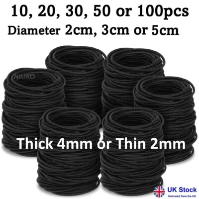 Black Hair Bands Elastics Bobbles Thin Thick Women Girls Kids Endless School Set - Image 1 of 2