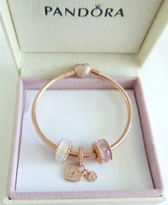 Authentic Pandora Rose Gold Bracelet with Genuine Heart Charm & beads*EOFY SALE - Picture 1 of 4