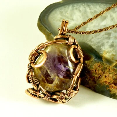 Colgante Cristal Amatista Antiguo Alambre de Cobre Envuelto Piedras Preciosas Joyería Artesanal Foto 1 de 4