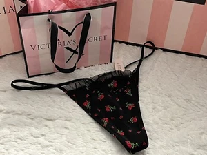 NWT Vtg VICTORIA’S SECRET SEXY LITTLE THINGS Satin V String Floral Thong M/L Y2K - Picture 1 of 4
