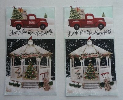 Fabric Cotton Winter Santa's Truck  2 Pieces size 7" x 3 7/8" Quilt Sewing Craft - Image 1 of 3