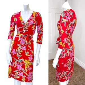 Diane von Furstenberg Floral 100% Silk Wrap Dress US 4 Wedding Print Vibrant Red - Bild 1 von 8