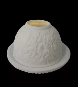 Lampada fata litopano porcellana bianca bisque colibrì floreale portacandele tè - Foto 1 di 10