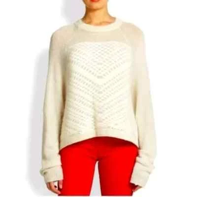 Suéter HelmutLangOversize ChevronKnitFuzzyPulloverCreamOffWhiteMohairCrewNeck P/S Foto 1 de 4