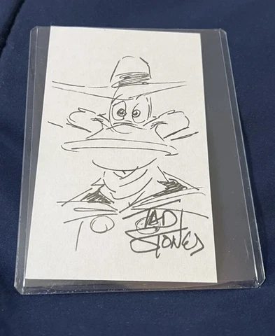 TAD STONES Hand Signed & HAND SKETCH 3X5 CARD DARKWING DUCK CREATOR ANIMATION Cover