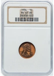 1934 1C MS67 Red NGC Lincoln Wheat Cent - Picture 1 of 2