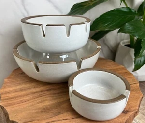 Rare Vintage Heath Pottery MCM Stoneware Nesting Ashtray Set of 3 - Picture 1 of 6